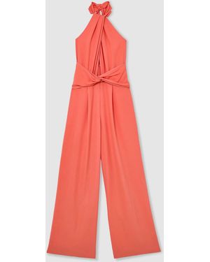 Reiss Akia Halterneck Stretch-Woven Jumpsuit - Pink