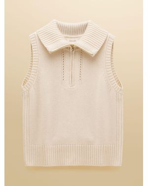 Joules Nancy Quarter Zip Collared Knitted Vest - Natural