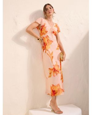 Friends Like These Flutter Sleeve Midi Dress - Orange