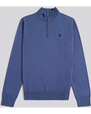 U.S. POLO ASSN. U. S. Polo Assn U. S. Polo Assn. Cotton Funnel Neck 1/4 Zip Knit - Blue