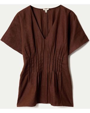 Jigsaw Linen Pintuck Waist Top - Brown