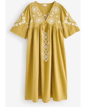 Raffya Arianna V-Neck Embroidered Maxi Dress - Yellow