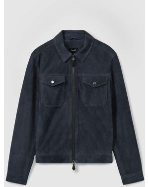 Reiss Pike Truckerjacke Mit Durchgehendem Reißverschluss Aus Velourleder - Blau