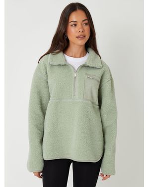 Threadbare Half Zip Borg Fleece - Green