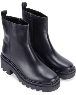 OFF THE HOOK Bridgford Leather Chunky Heel Ankle Boots With Side Zipper - Blue