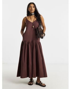 Simply Be Cotton Drop Waist Dress - Purple