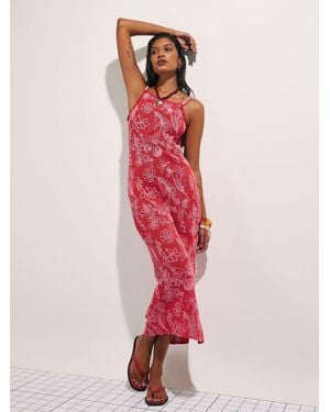 River Island Sleeveless Shell Embroidered Crochet Maxi Dress - Pink