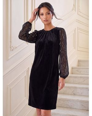 Roman Petite Hybrid Foil Dress - Black