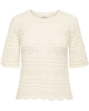 Jdy Knitted Crochet Short Sleeve Sweater - White