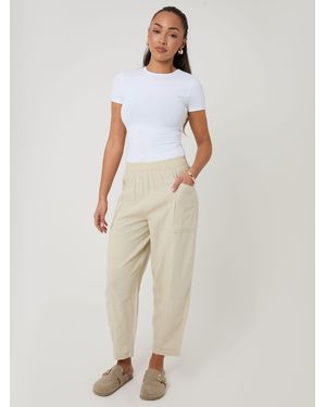 Threadbare Linen Blend Pocket Detail Barrel Leg Trousers - White