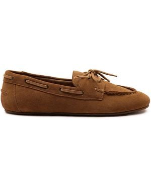 OFF THE HOOK Lea Suede Leather Round Toe Boat Shoes - Brown
