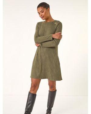 Roman Textured Ribbed Swing Dress - Green