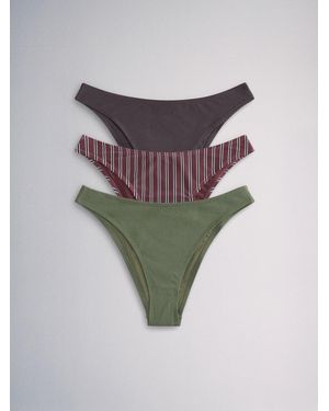 The Set High Leg 3 Pack Bikini Bottoms/Khaki - Grey