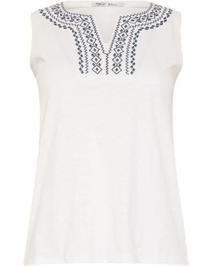 M Com Petite Embroidered Notch Neck Top - White