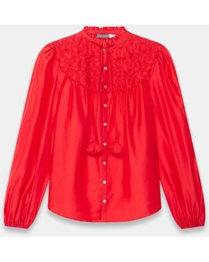 Mint Velvet Floral Detail Cutwork Blouse - Red