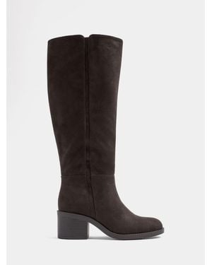 Yours Curve Side Detail Block Heel Boots - Black