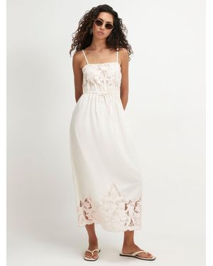 River Island Lace Cutwork Midi Dress - Weiß