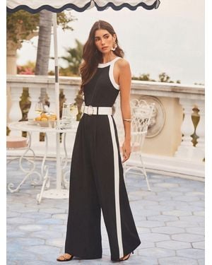 Lipsy Halter Neck Belted Tipped Jumpsuit - Black