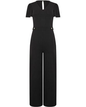 M Com Petite Short Sleeve Button Detail Jumpsuit - Black