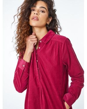 Roman Corduroy Tunic Shirt Dress - Red