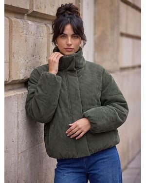 Roman Cord Puffer Coat - Gray