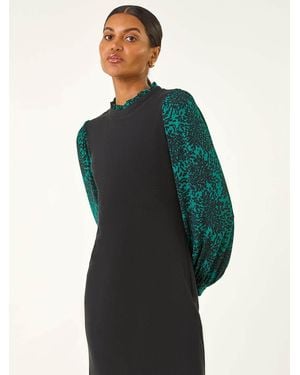Roman Contrast Print Knitted Dress - Blue