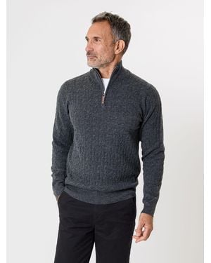 Saltwell Mock T-Shirt Quarter Zip Cable Knit Sweater - Blue