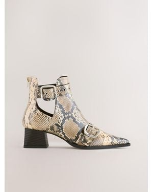 Next Snake Print Forever Comfort Cut Out Buckle Detail Ankle Boots - Natural