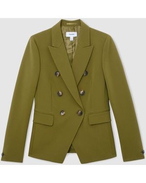Reiss Chartreuse Priya Twill Double-Breasted Blazer - Green