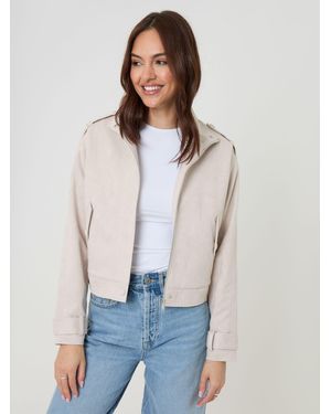 Threadbare Faux Suede Funnel Neck Bomber Jacket - White