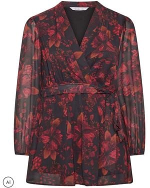 Yours Curve Autumn Floral Blurred Wrap Top