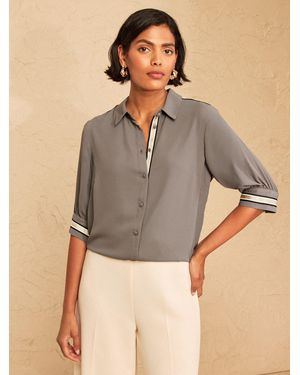 Love & Roses Button Through Roll Sleeve Shirt - Natural