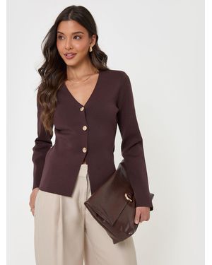 Threadbare Compact Knit V-Neck Cardigan - Purple