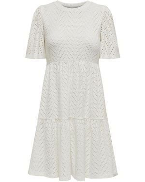 Jdy Short Sleeve Pointelle Tiered Jersey Dress - White