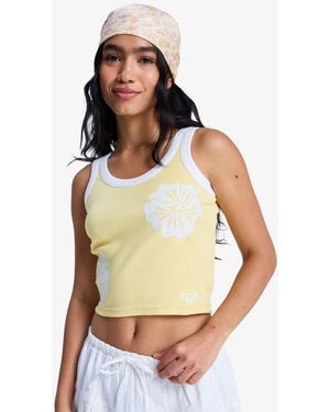 Roxy Floral Keep It Cool Scoop Neck Tank Top - Yellow