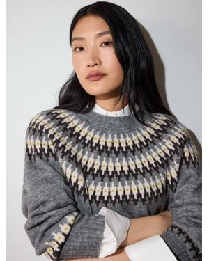 Whistles Wool Mix Fairisle Detail Knit Jumper - Grey