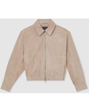 Reiss Lottie Suede Petite Suede Cropped Bomber Jacket - Natural