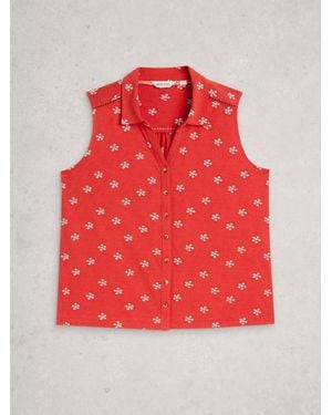 White Stuff Amy Emb Sleeveless Shirt - Red