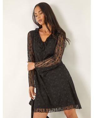 Roman Petite Floral Frill Lace Dress - Black
