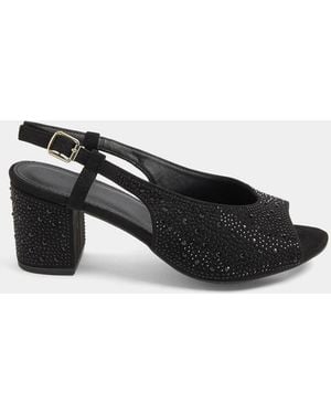 Yours Curve Diamante Open Toe Sling Back Block Heels - Black