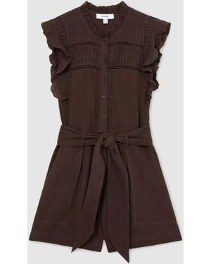 Reiss Cotton Cheesecloth Ruffle-Detail Playsuit - Brown
