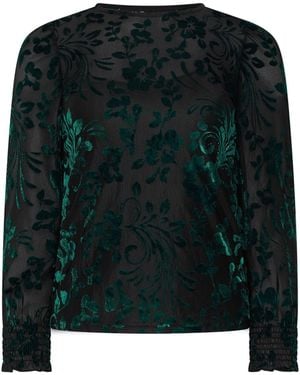 M Com Petite Baroque Devoré Long Sleeve Top - Green