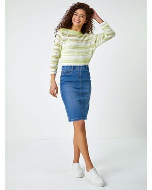 Roman Stretch Denim Pencil Skirt - Blue