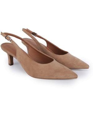 OFF THE HOOK Kylie Suede Pointed Toe Slingback Flare Heel Shoes - Brown