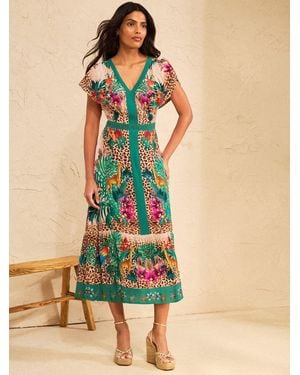 Love & Roses Petite Flutter Sleeve V Neck Midi Dress - Green