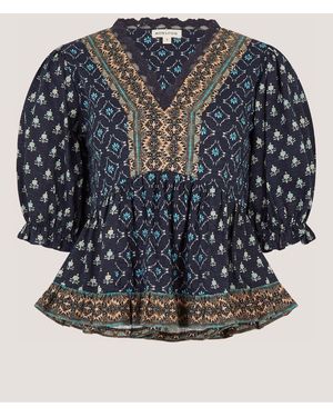 Monsoon Stacee Puff Sleeve Print Jersey Top - Blue
