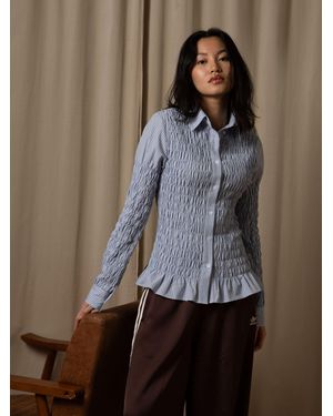 Amy Lynn Olivia Smocked Cotton Shirt - Blue