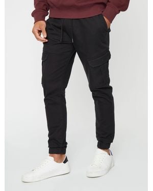 Threadbare Cotton Blend Cuffed Cargo Pocket Pants - Black