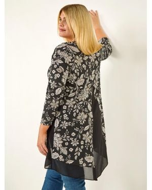 Roman Curve Floral High Low Top - Black