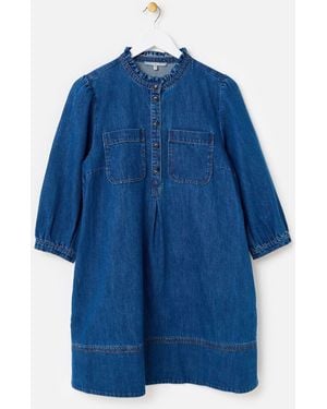 Oliver Bonas Frill Neck Denim Mini Dress - Blue